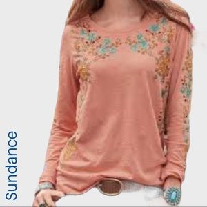 Sundance Peach Floral Embroidered Long-Sleeve Top